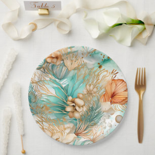 Prato De Papel Boho Beach Floral Blue Peach Wedding