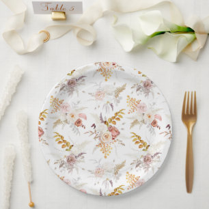 Prato De Papel Boho Bege, Grama das Pampas Terracota Aquarela Nós