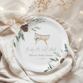 Prato De Papel Boho berçário inverno evergreen chá de fraldas