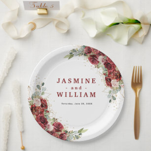 Prato De Papel Boho Blush Burgundy Casamento Geométrico Dourado F