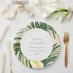 Prato De Papel Boho Blush Green Palm Beach Casamento