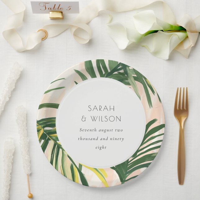 Prato De Papel Boho Blush Green Palm Beach Casamento (Casamento)