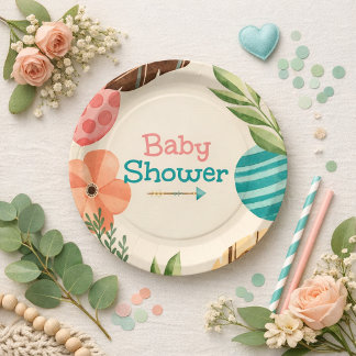 Prato De Papel Boho Botanical Baby Shower