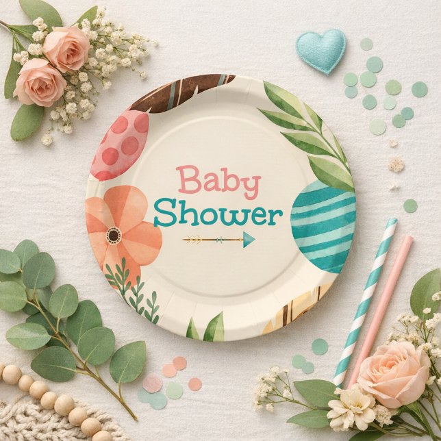 Prato De Papel Boho Botanical Baby Shower (Criador carregado)