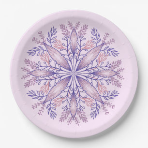 Prato De Papel Boho Botânico Roxo Fantasia Flor Mandala