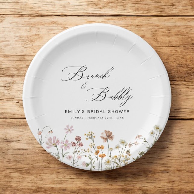 Prato De Papel Boho Brunch de Flores Silvestres & Espumante Chá d (Criador carregado)
