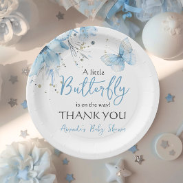 Prato De Papel Boho Butterfly Floral Blue Boy Baby Shower