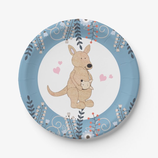 Prato de Papel Boho Canguru Baby Shower (Frente)