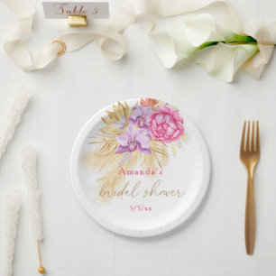 Prato De Papel Boho capim-dos-pampas - Chás de noiva