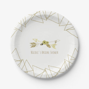 Prato De Papel Boho Chic Flechas e Triângulos Geométricos Dourado