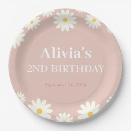 Prato De Papel Boho Daisy Dois segundo aniversário Bohemiano Rosa