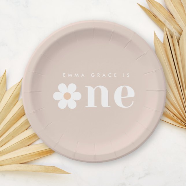 Prato De Papel Boho Daisy First Birthday Paper Plate (Criador carregado)