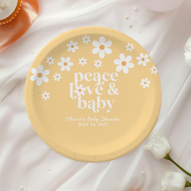 Prato De Papel boho Daisy paz amor bebê amarelo (Criador carregado)