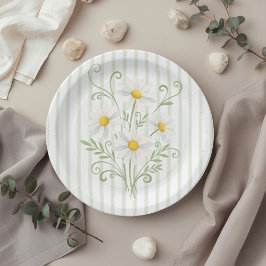 Prato De Papel Boho Daisy Silly Goose Sage Green Baby Shower
