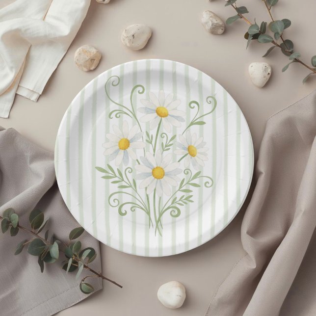 Prato De Papel Boho Daisy Silly Goose Sage Green Baby Shower (Criador carregado)