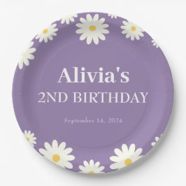 Prato De Papel Boho Daisy Two Floral Purple Bohemian segundo aniv