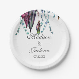 Prato De Papel Boho Dreamcatcher & Feenas Monograma de Casamento 