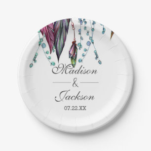 Prato De Papel Boho Dreamcatcher & Feenas Monograma de Casamento 