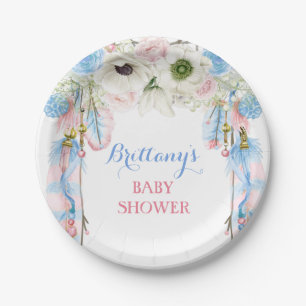 Prato De Papel Boho Drecher Feather Tribal Blue Pink