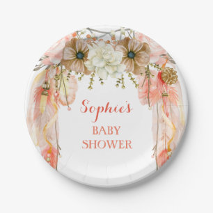 Prato De Papel Boho Drecher Feather Tribal Peach Coral