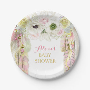 Prato De Papel Boho Drecher Feather Tribal Pink Yellow