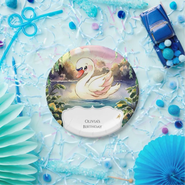 Prato De Papel Boho Encantado Swan Birthday (Festa)
