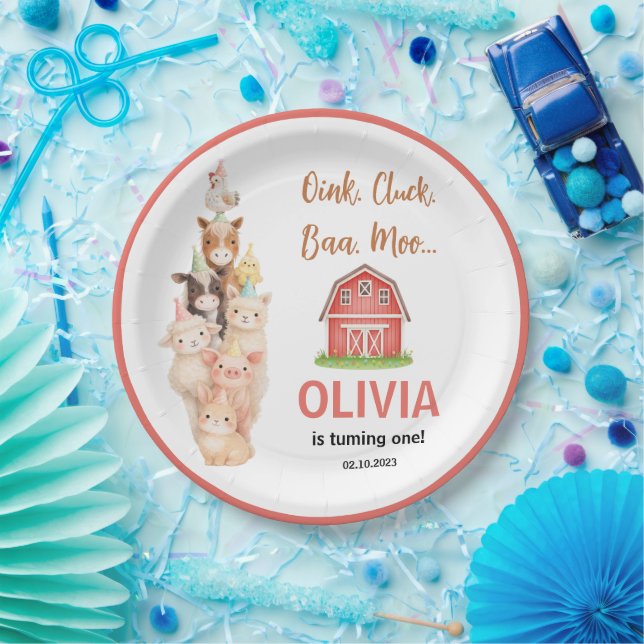 Prato De Papel Boho Farm Animal 1st Birthday |Cute Rustic Barnyad (Festa)