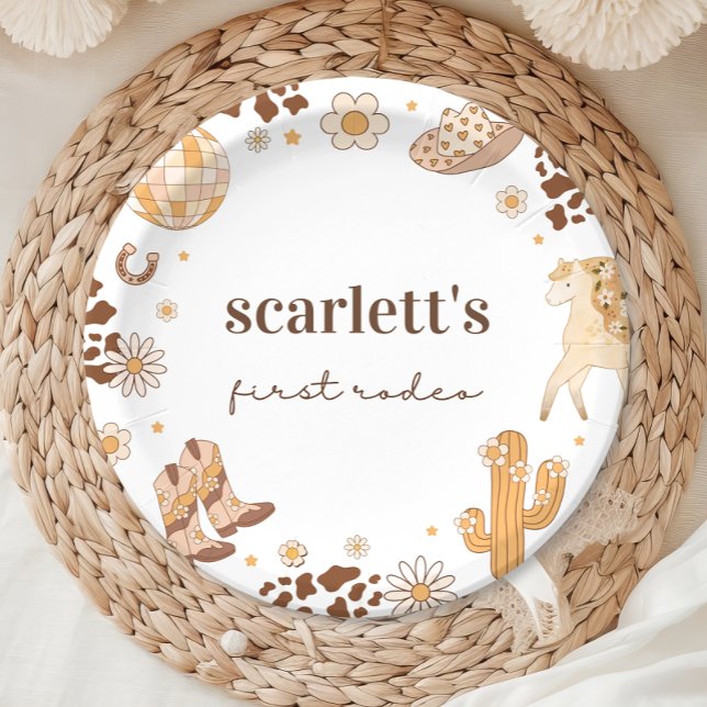 Prato De Papel Boho First Rodeo Cowgirl Papéis de Aniversário (Criador carregado)
