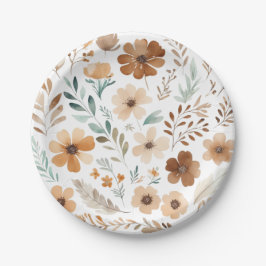 Prato De Papel Boho Flor Marrom Claro