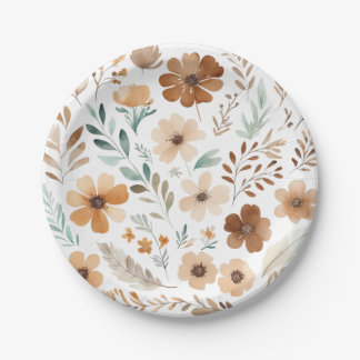Prato De Papel Boho Flor Marrom Claro