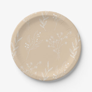 Prato De Papel Boho Floral Boho Casado de Cantinho Branco Beige