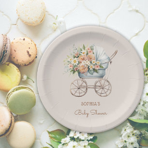 Prato De Papel Boho Floral Carrinho de Bebê Chás de Bebê