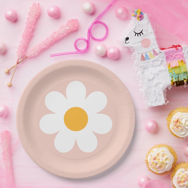 Prato De Papel Boho Floral Daisy Groovy Festa de aniversário Deco (Festa)