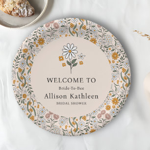 Prato De Papel Boho Floral Earth Tones Chá de panela Botânico