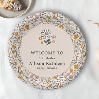 Prato De Papel Boho Floral Earth Tones Chá de panela Botânico