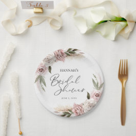 Prato De Papel Boho Floral Grama do Pampas Chuveiro de Noiva Bem-