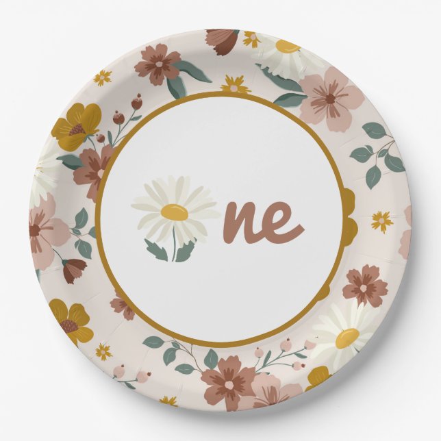 Prato De Papel Boho Flower Plates Groovy One First Birday (Frente)