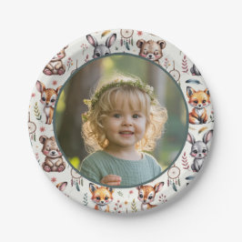 Prato De Papel Boho Forest Animals Watercolor Kids Birthday Photo