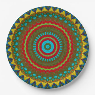 Prato De Papel Boho Geométrico Red Yellow Teal Legal Tribal