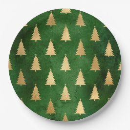 Prato De Papel Boho Green Dourado Árvores Natal