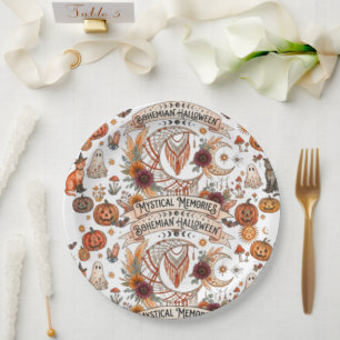 Prato De Papel Boho Halloween Sem Costura Celestial Lua & Pu