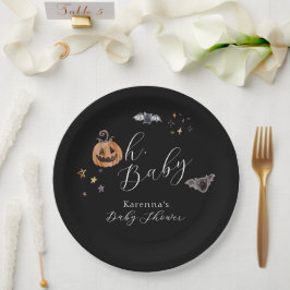 Prato De Papel Boho Halloween Sexo Neutro Oh Chá de fraldas