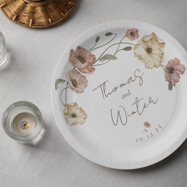 Prato De Papel Boho Islandês Watercolor Islândia Poppy Flowers (Boho Icelandic Watercolor Iceland Poppy Flowers Paper Plates)