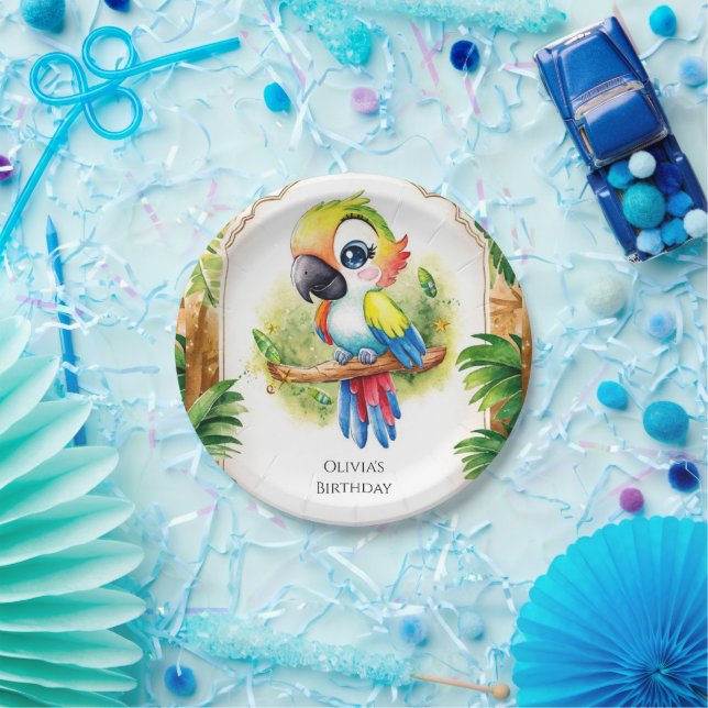 Prato De Papel Boho Kids Parrot Birthday (Festa)