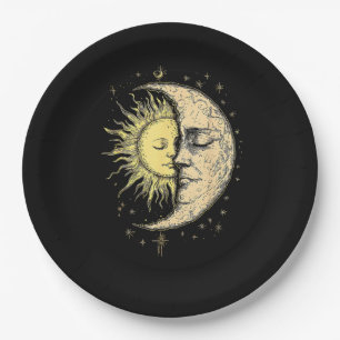 Prato De Papel Boho Místico Sol E Vintagem Estética Da Lua