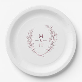 Prato De Papel Boho Modern Botanical Monogram Wedding Party