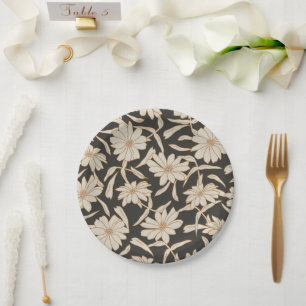 Prato De Papel Boho Moderno Botânico Casamento de Fé Negro