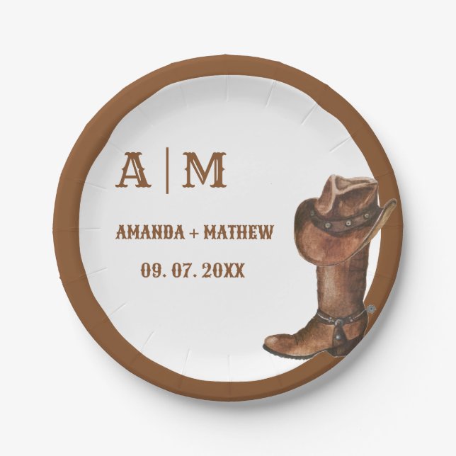 Prato De Papel Boho Ocidental Casamento de Cowboy Elegante Obriga (Frente)