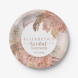 Prato De Papel Boho Pampas Grass   Chá de panela Blush Hydrangea