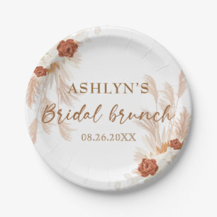 Prato De Papel Boho Pampas Grass Elegante Bridal Brunch Terracott